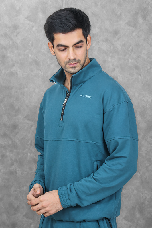 Studio Straight Fit Quarter Zip- Azure Teal