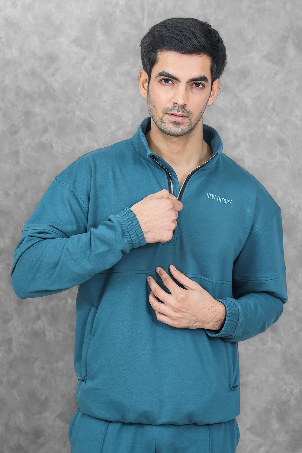 Studio Straight Fit Quarter Zip- Azure Teal