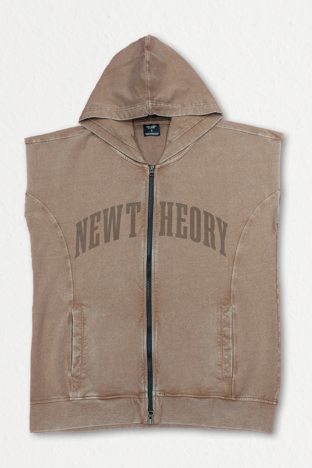 Muscle Up- Washed Sleeveless Zip Hoodie -Mocha Brown