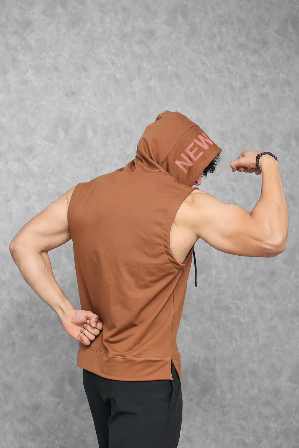 Athletic Training Sleeveless Hoodie- Truffle Brown