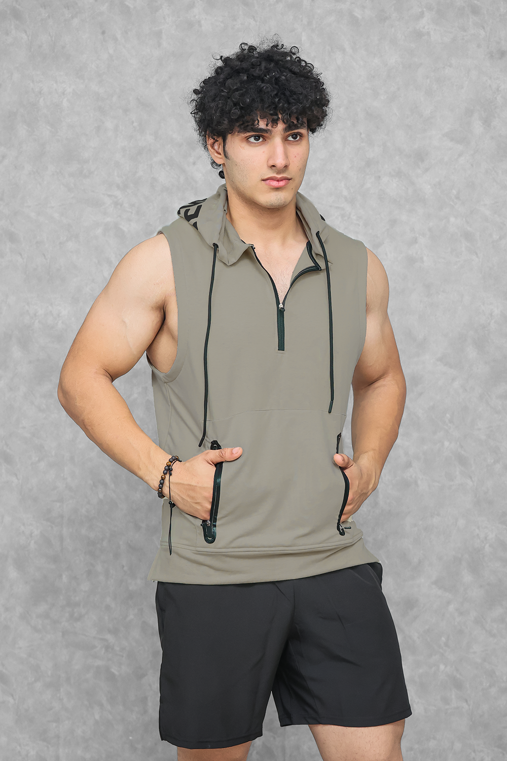 Athletic Training Sleeveless Hoodie- Linen Brown