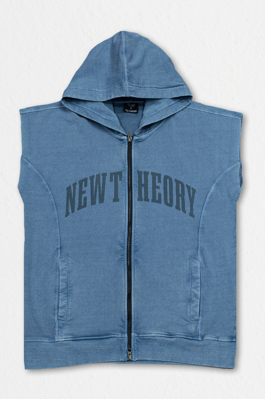 Muscle Up- Washed Sleeveless Zip Hoodie -Titanium Blue