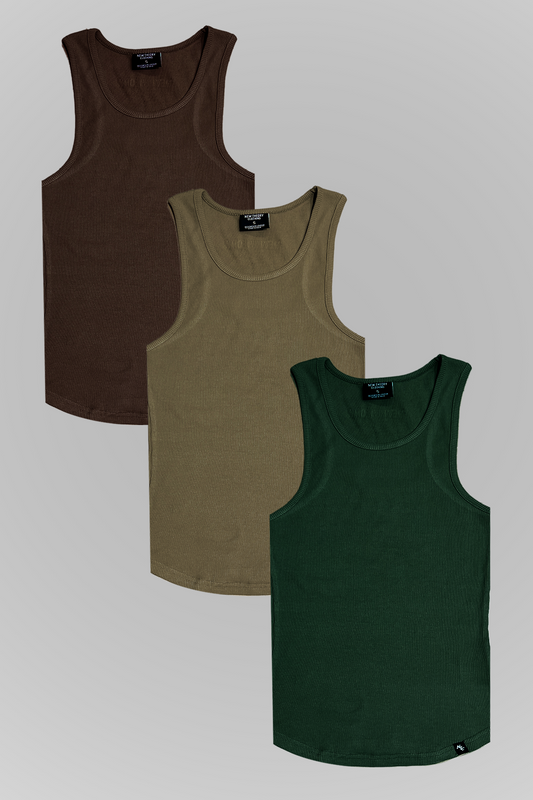 Muscle-Up Ribbed Tank - 3pk Earthy Colours