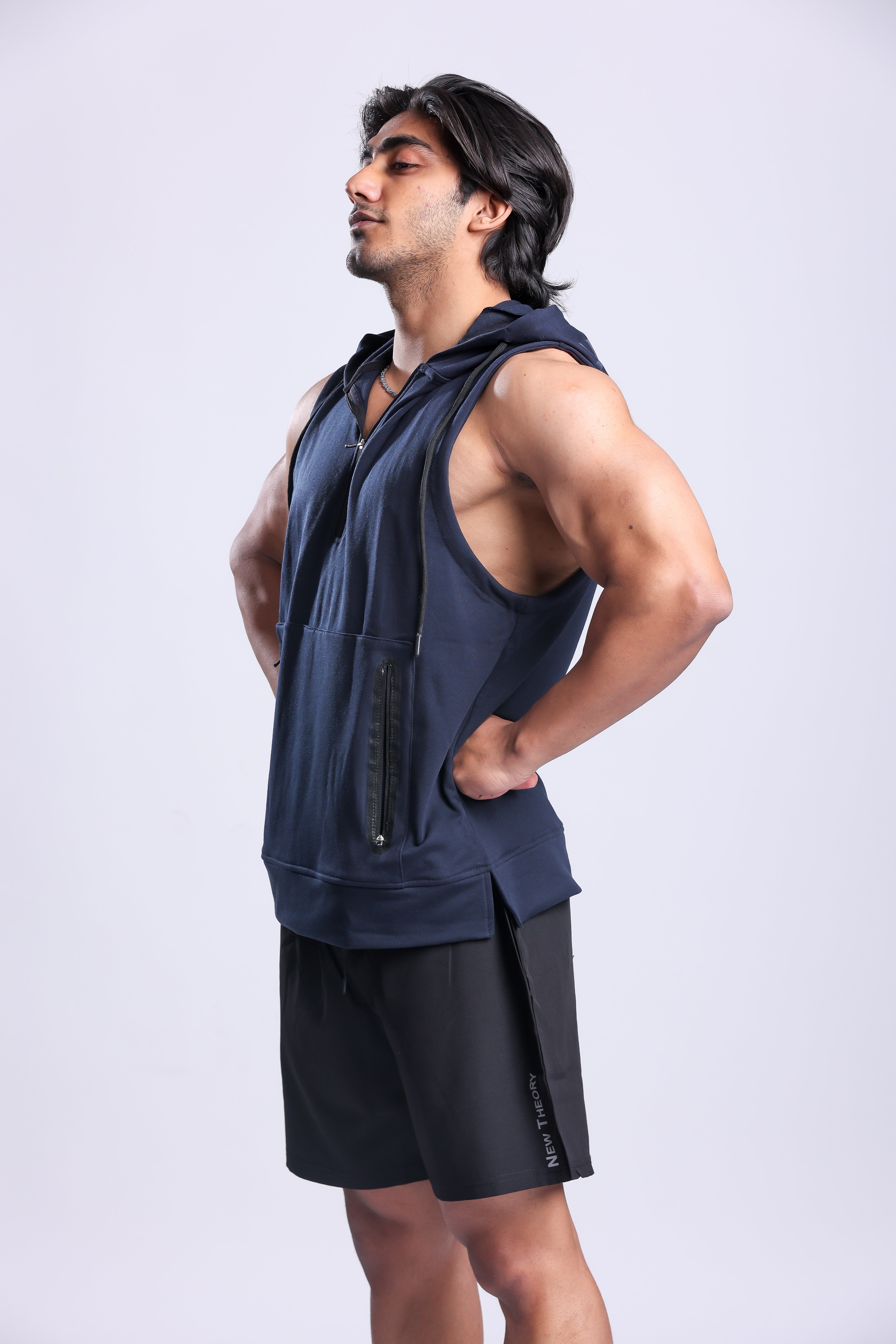 Athletic Training Sleeveless Hoodie- Navy