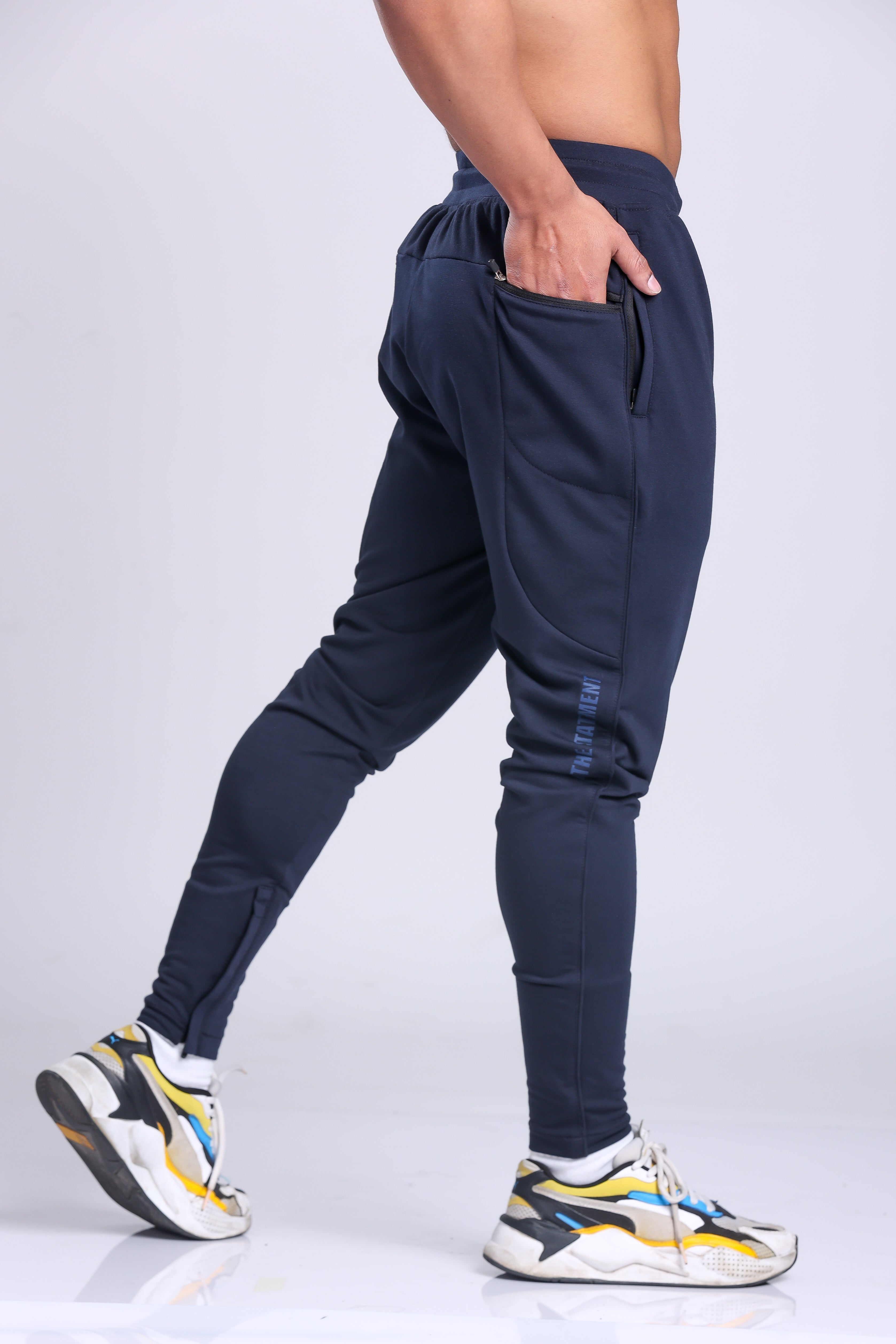 Face Printed Men Dark Blue Cuffed Track Pant | Sports, Training – TRIPR